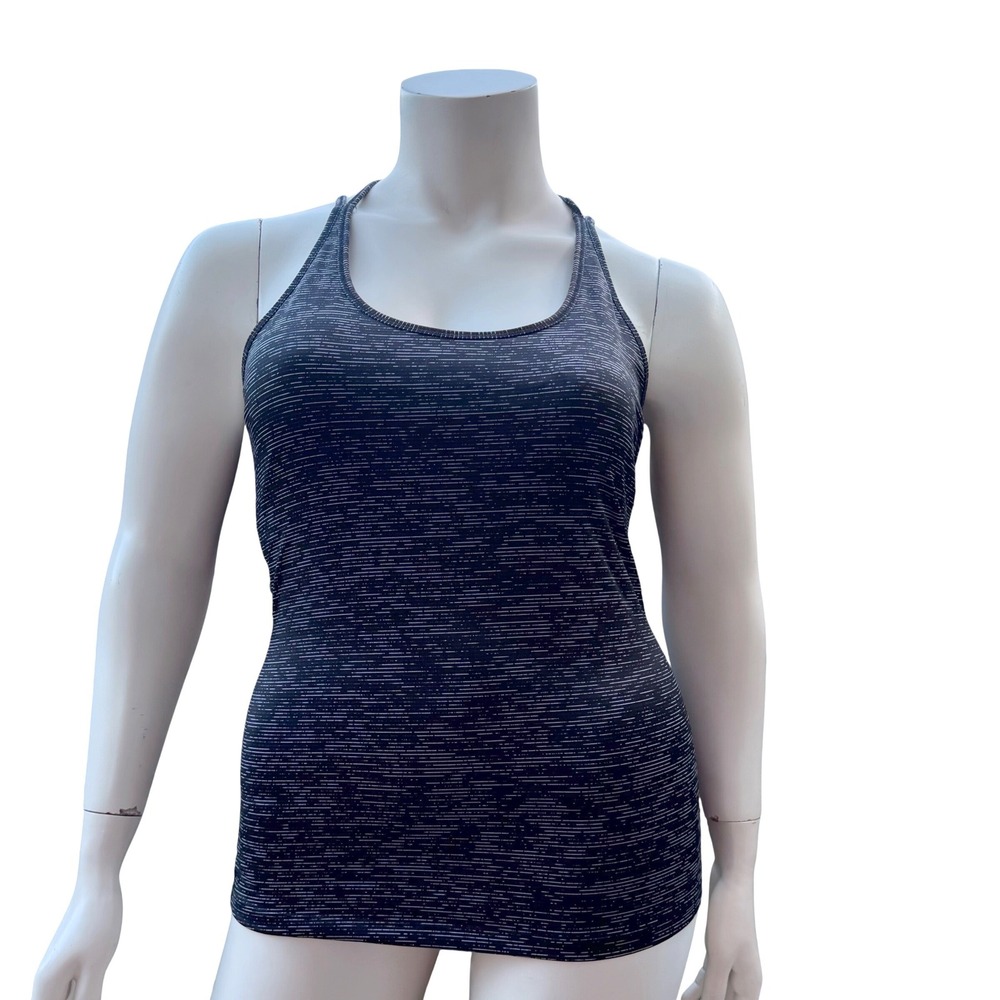 Joe Fresh Active Tank Top Strappy Lattice Back Space Dye Black White Large